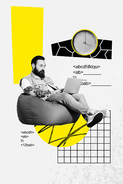 istock Vertical composite artwork collage image picture of guy use laptop isolated on creative background 2223190670