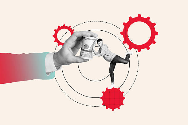 istock Creative picture collage young man cogwheel gears process development project management banknotes cash dollars earnings money profit 2223191551
