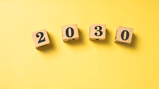 istock Wooden blocks with black numbers forming 2028 arranged in a row on a solid bright yellow background. Symbolizing future year, new beginnings, or goal setting 2223192266