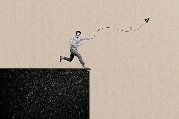 istock Creative photo collage picture young man run persistence achieve goal aim target flight kite string pointer direction drawing background 2223193019