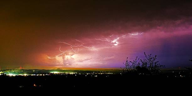 istock Cloud to Cloud and Cloud to ground lightning under thunderstorms over Birmingham Alabama and surrounding metropolitan area 2223194094