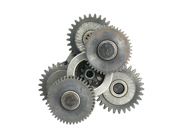 mechanism with three cog-wheels on white background