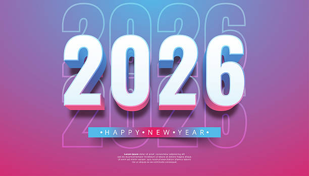 istock Bold 3D white numbers spelling out 2026 with a blue and pink gradient background and Happy New Year text 2223198710