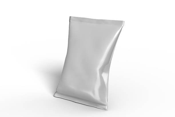 istock 3D Realistic blank plastic foil chips bag packaging mockup isolated on background. Sachet bag product template containers for presentation branding food snack, chips, cookies, peanuts, candy 2223201284