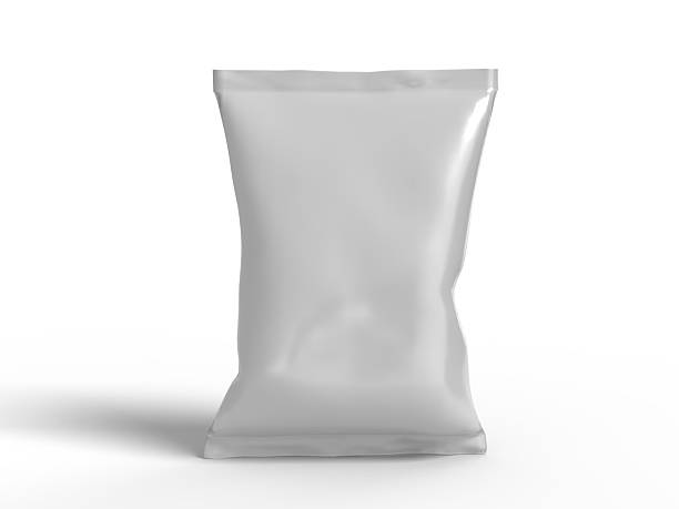 istock 3D Realistic blank plastic foil chips bag packaging mockup isolated on background. Sachet bag product template containers for presentation branding food snack, chips, cookies, peanuts, candy 2223201291
