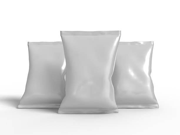 istock 3D Realistic blank plastic foil chips bag packaging mockup isolated on background. Sachet bag product template containers for presentation branding food snack, chips, cookies, peanuts, candy 2223201295