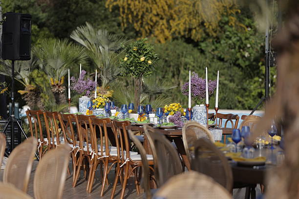 Table setting for an event party or wedding reception stock photo