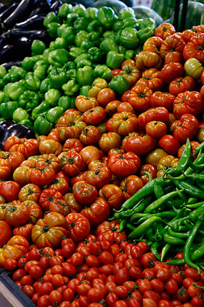 Fresh Assortment of Vegetables – Peppers, Tomatoes, Cucumbers & More Stock Photo