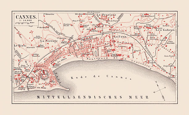 istock Historical city map of Cannes, France, lithograph, published in 1880 2223210337