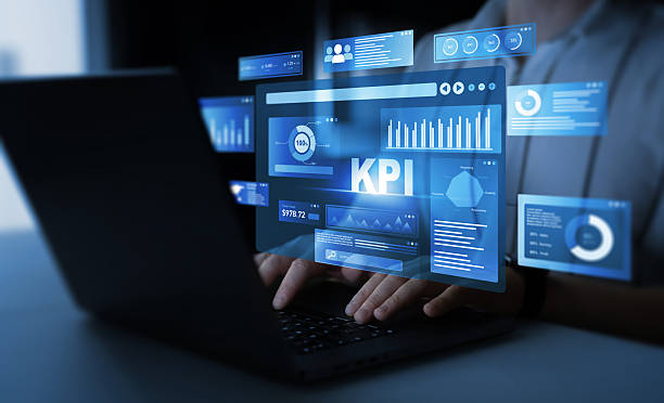 istock Management data System KPI connected in database for follow earnings,operations and sales data.Financial business data analytics graph dashboard. 2223212458