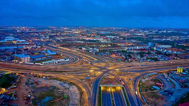 istock Ghana, Aerial of Tema Interchange at night. 2223218073