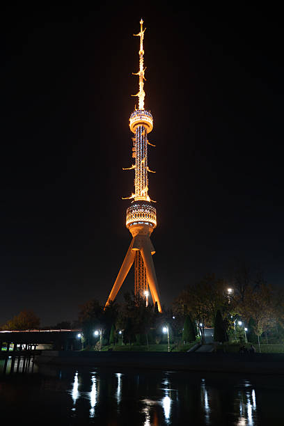 istock Tashkent TV Tower seen at night from a small river 2223221505