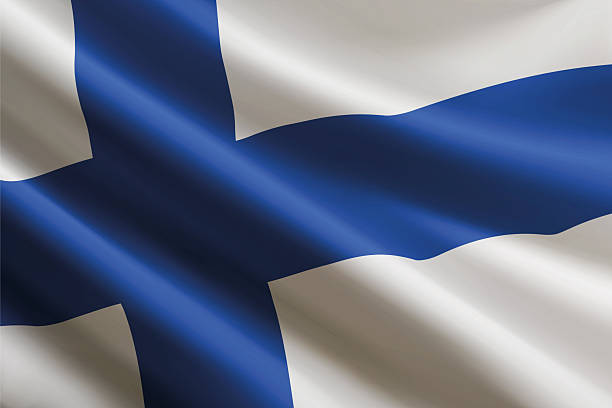 istock Finland flag waving in the wind, detailed silk texture 2223223689