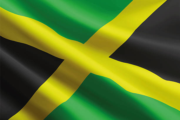 istock Jamaica flag waving in the wind, detailed silk texture 2223223743