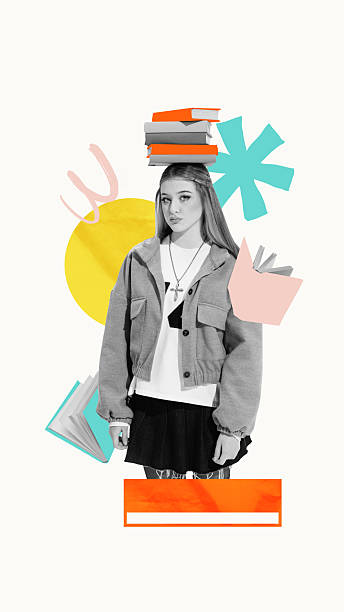 istock Student balancing books and thoughts with calm confidence. Posters, flyers for educational events 2223224534