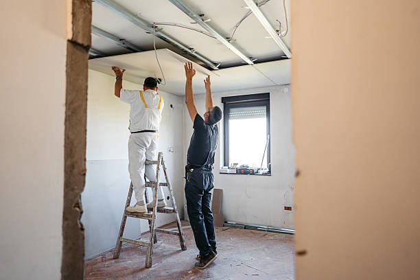 istock Two Mature Workers Installing Drywall On The Ceiling In An Empty Apartment Under Renovation 2223230453