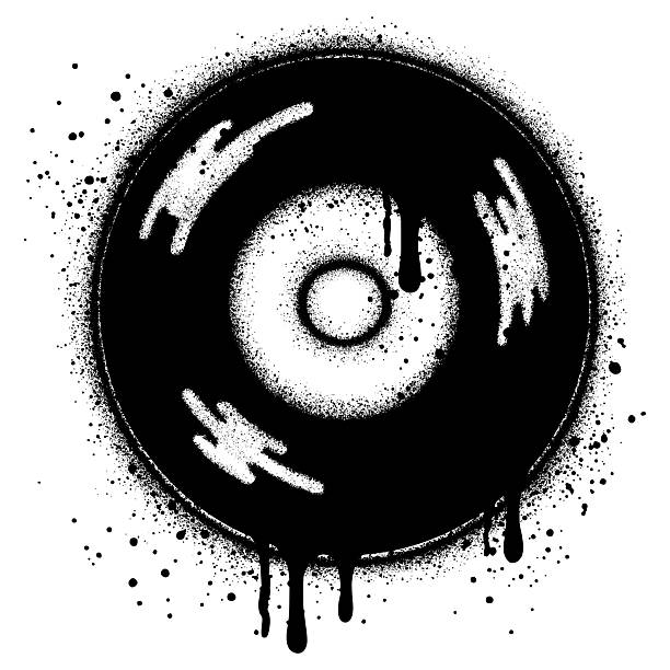 Compact disc or Vinyl record in urban graffiti style with black spray paint. vector illustration.