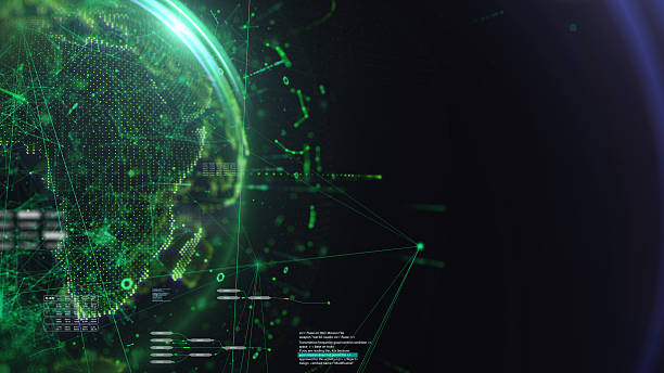 istock Global network connection futuristic technology illustration background. Earth planet spinning with cyber security 2223237557