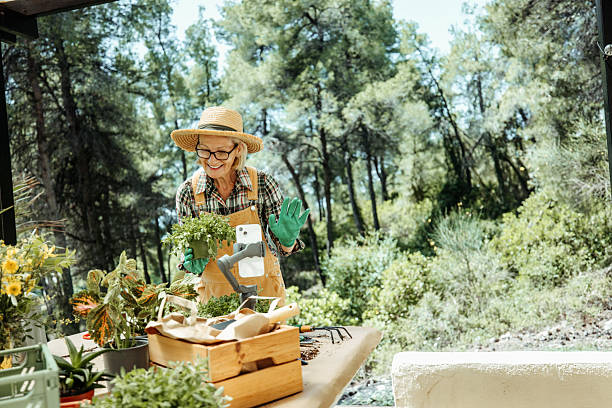 istock Woman vlogging about gardening in casual backyard setting 2223237635