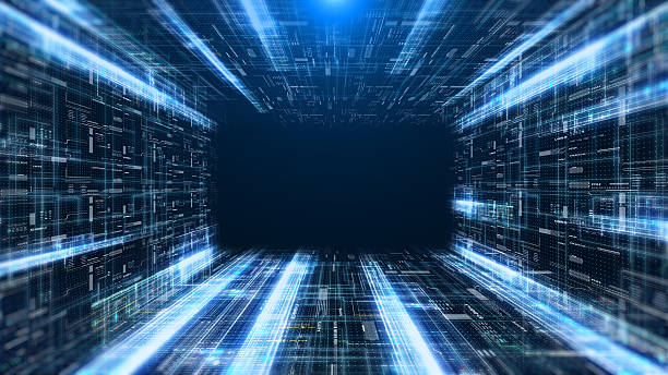 istock HUD futuristic with glow stream line data transfer communication tunnel cyber space. Digital technology big data analysis illustration platform. 2223237647