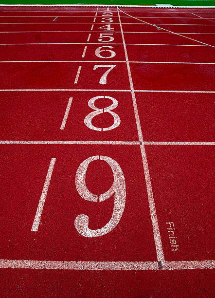 Close-up photos of red plastic runway