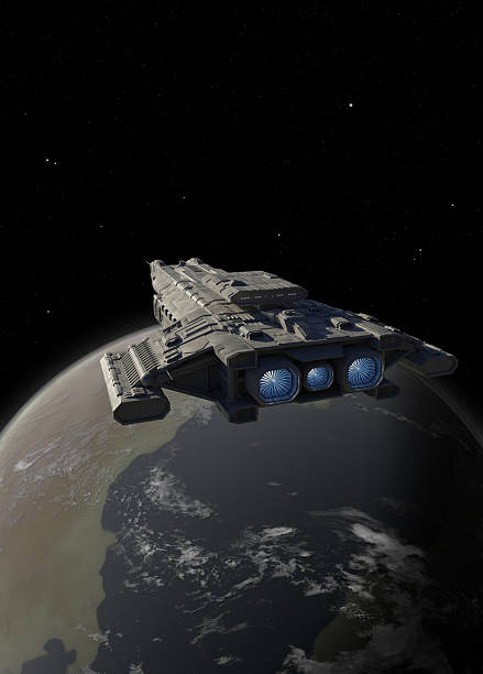 istock Spaceship Carrier in Orbit around a Blue Green Planet 2223246648