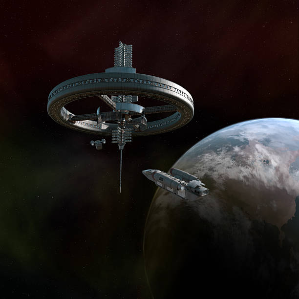istock Space Station Habitat in Orbit around a Blue Green Planet 2223246695