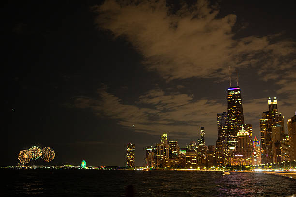 Chicago, IL, USA - October 25, 2025- The Skyline of Downtown Chicago and Lake Michigan on a autumn evening