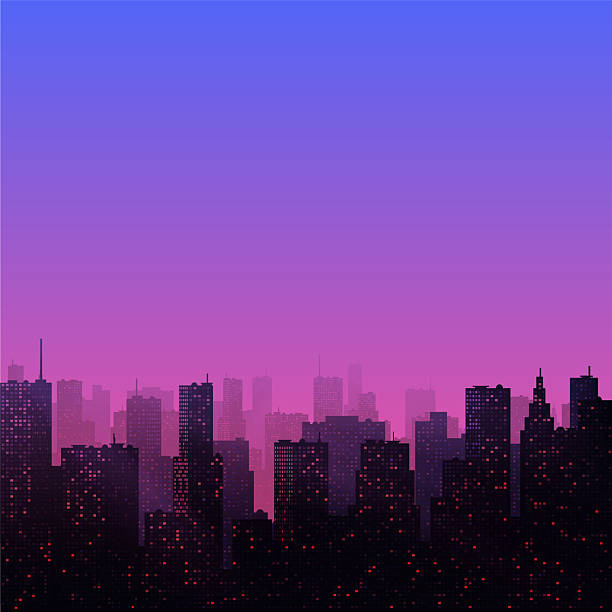 istock City skyline silhouette with illuminated buildings and a blue to pink gradient sky, evoking a peaceful urban atmosphere during twilight 2223261214