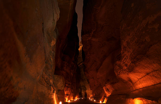 istock Narrow red canyon way with night sky 2223275599