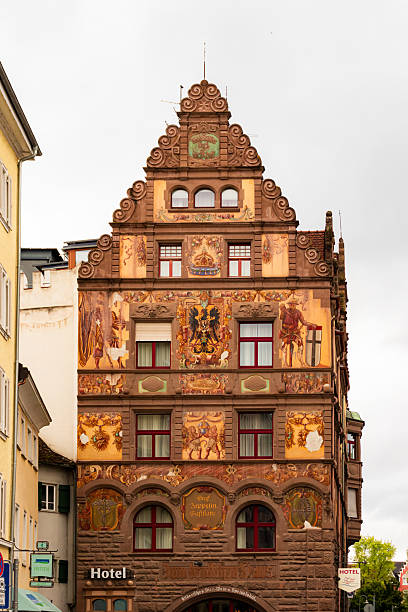 Konstanz, Germany- May 28, 2025: Hotel Graf Zeppelin building exterior unique facade located on Lake Constance
