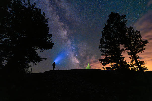 istock Person on Ridge with Milky Way Galaxy Backdrop 2223286743