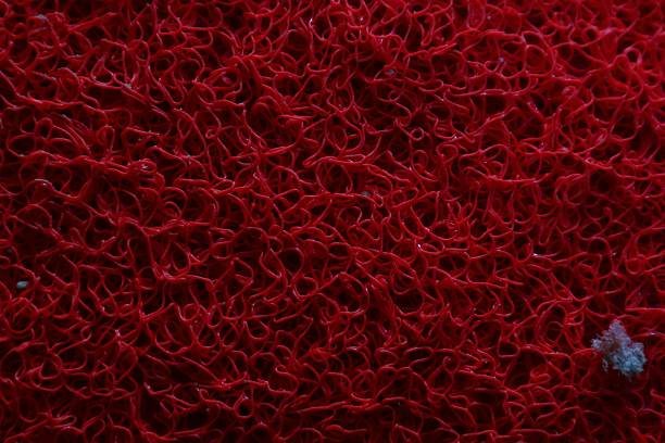 istock Intricate Red Doormat Texture Background with Curly Strands Close-Up 2223291381
