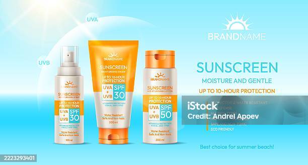 Suncreen Model Sunscreen Product Line With Spf Protection And Uv Defense Stock ...