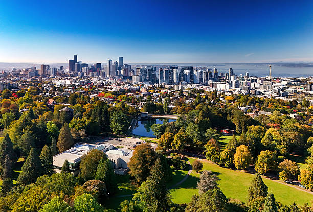 istock Seattle Skyline Aerial View with Lush Park In The Foreground 2223298901