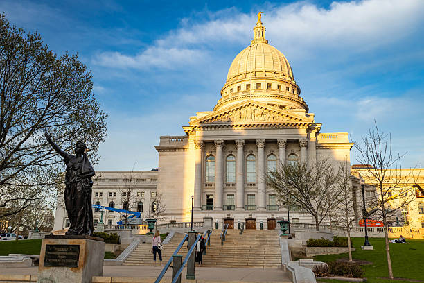 Wisconsin State Capitol Building in Madison, WI on a late summer evening