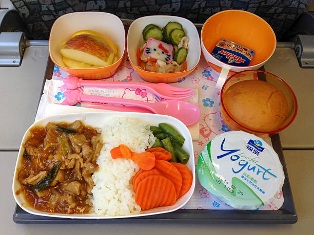 Taipei, Taiwan, China- July 12, 2014: Eva Air is a major airlines in Taiwan and it lauched HelloKitty series themed fights in 2024, attracting many HelloKitty and civil aviation fans. I tooked a HelloKitty themed flight from Taipei Songshan Airport to Tokyo Haneda Airport, which is a unforgettable trip snowed by HelloKitty elements.  Here is HelloKitty themed food plate.