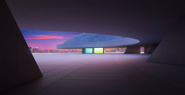 istock 3d rendering modern building exterior showing city skyline at sunset 2223307492