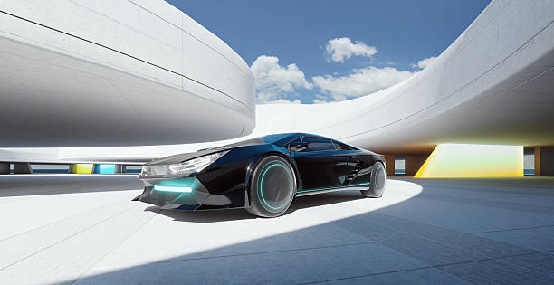 istock 3d rendering futuristic sports car parked in modern architectural setting 2223307541