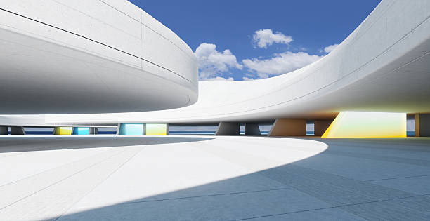istock 3d rendering modern architecture showing futuristic concrete building with colorful panoramic windows 2223307545