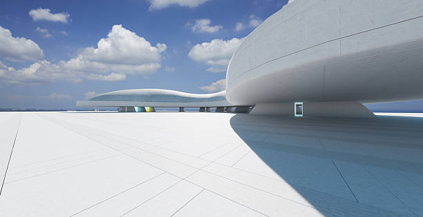 istock 3d rendering futuristic white concrete building with cloudy sky background 2223307595