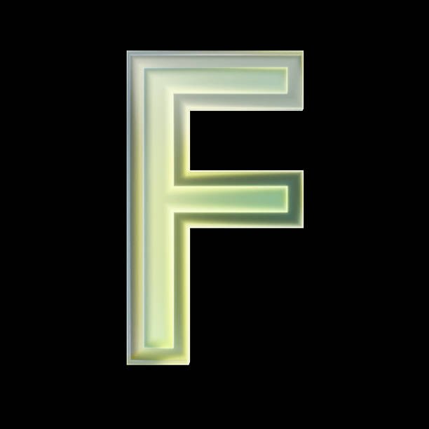 Bright neon green glowing letter f with black background, perfect for graphic design projects. 3d rendering