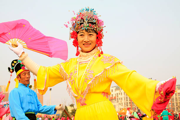 LUANNAN COUNTY - MARCH 7: traditional Chinese style yangko dance performances in the square, on march 7, 2015, Luannan County, Hebei province, China