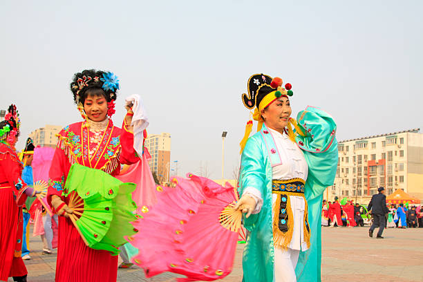 LUANNAN COUNTY - MARCH 7: traditional Chinese style yangko dance performances in the square, on march 7, 2015, Luannan County, Hebei province, China