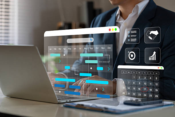 istock Management diagram with planning software on laptop screen. 2223317611