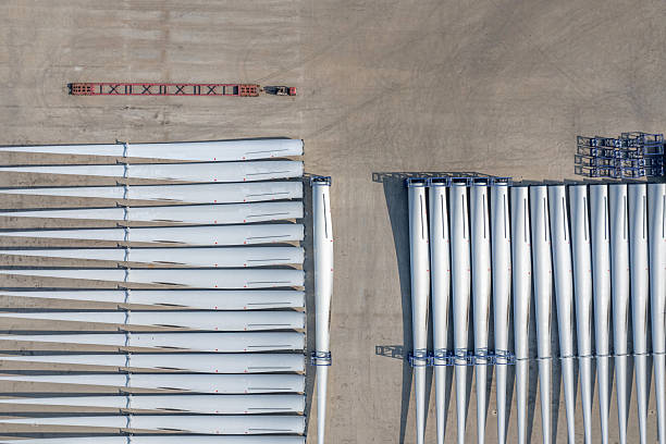 Propeller blades in a wind turbine assembly factory