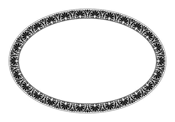 Black and white oval floral frame in Ancient Greek style isolated on white background. Greek meander. Circular ornament. Patterns of Greece, ancient Rome. Vector Greek style. For textile, embroidery