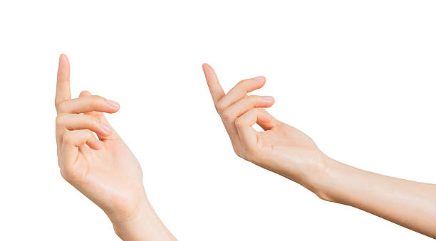 istock Clipping path, woman hand is open and holding something isolated on white background. 2223321389