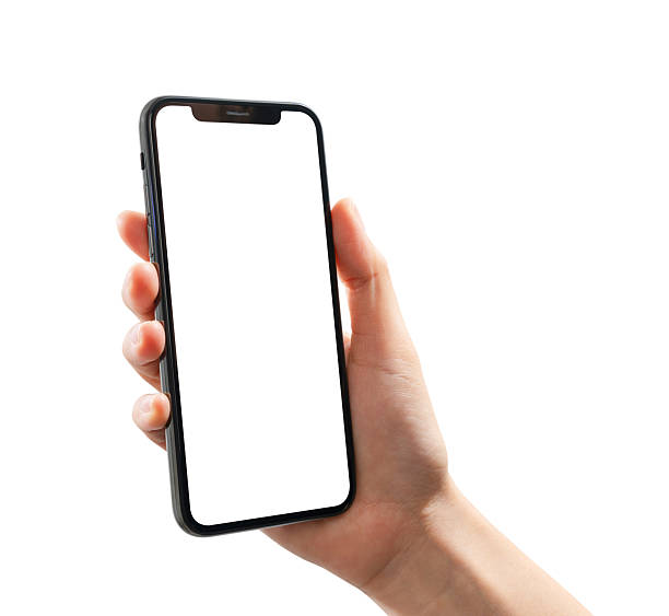 istock Clipping path, Hand holding smartphone with a blank screen, mock-up for application mobile, modern design. 2223321413