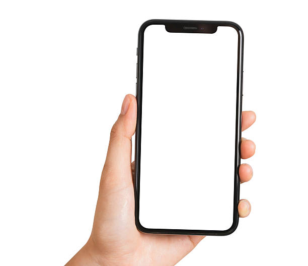 istock Clipping path, Hand holding smartphone with a blank screen, mock-up for application mobile, modern design. 2223322487